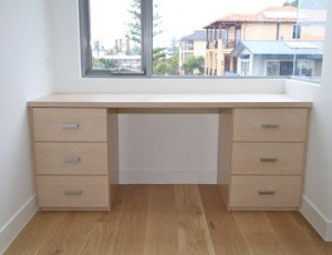 student desk and shelving