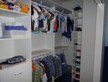 White Melamine wardrobe with clothes